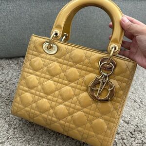 Christian Lady Dior Medium Patent Leather Cannage Bag w/ Shoulder Strap